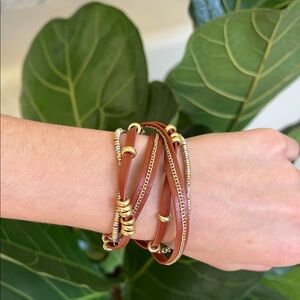 Stella & Dot Gold and Tan Leather Wrap Bracelet